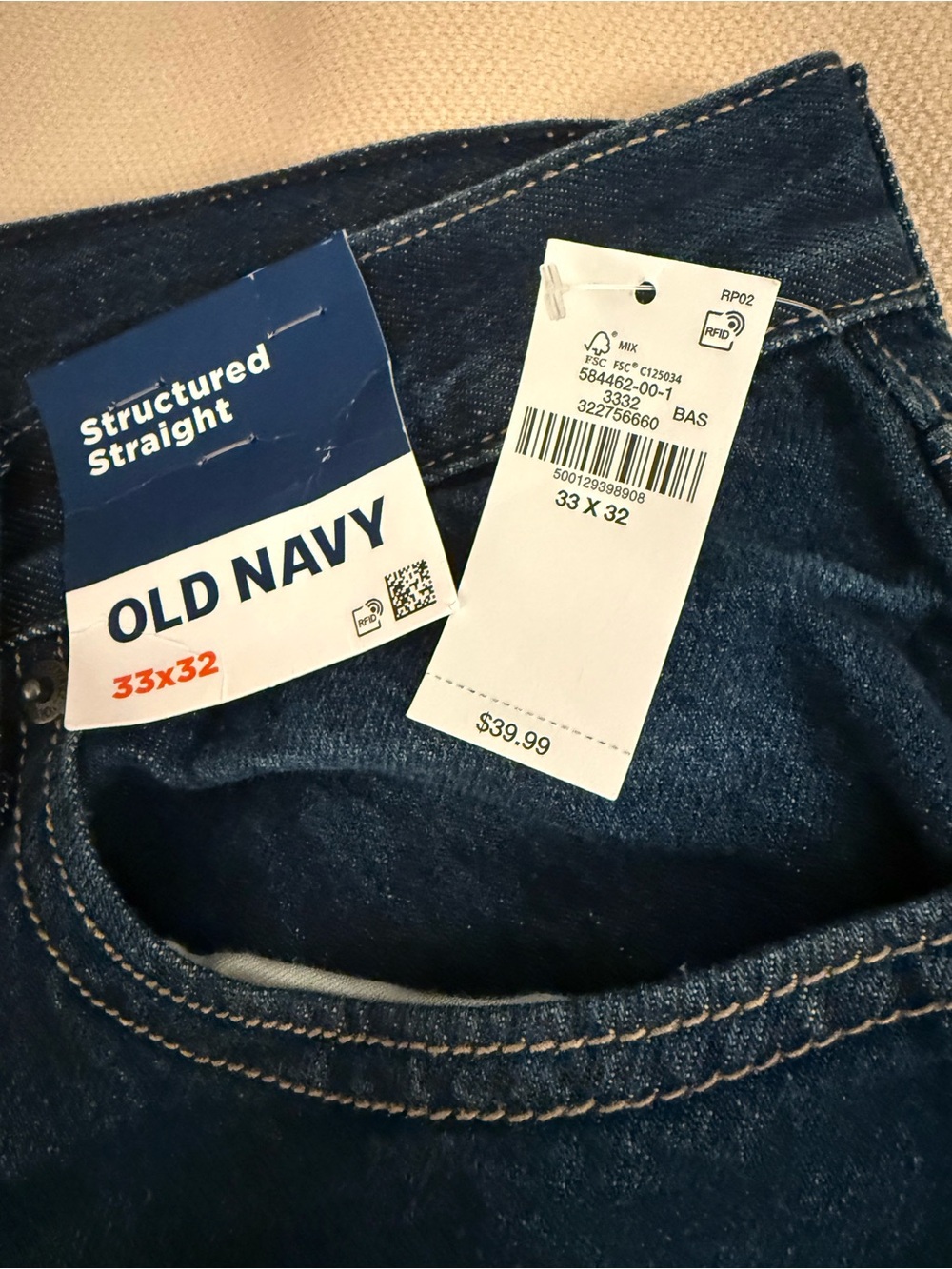 NWT Old Navy Men's Structured Straight Jeans in Dark Blue Wash Size 33 x 32 - Picture 6 of 6